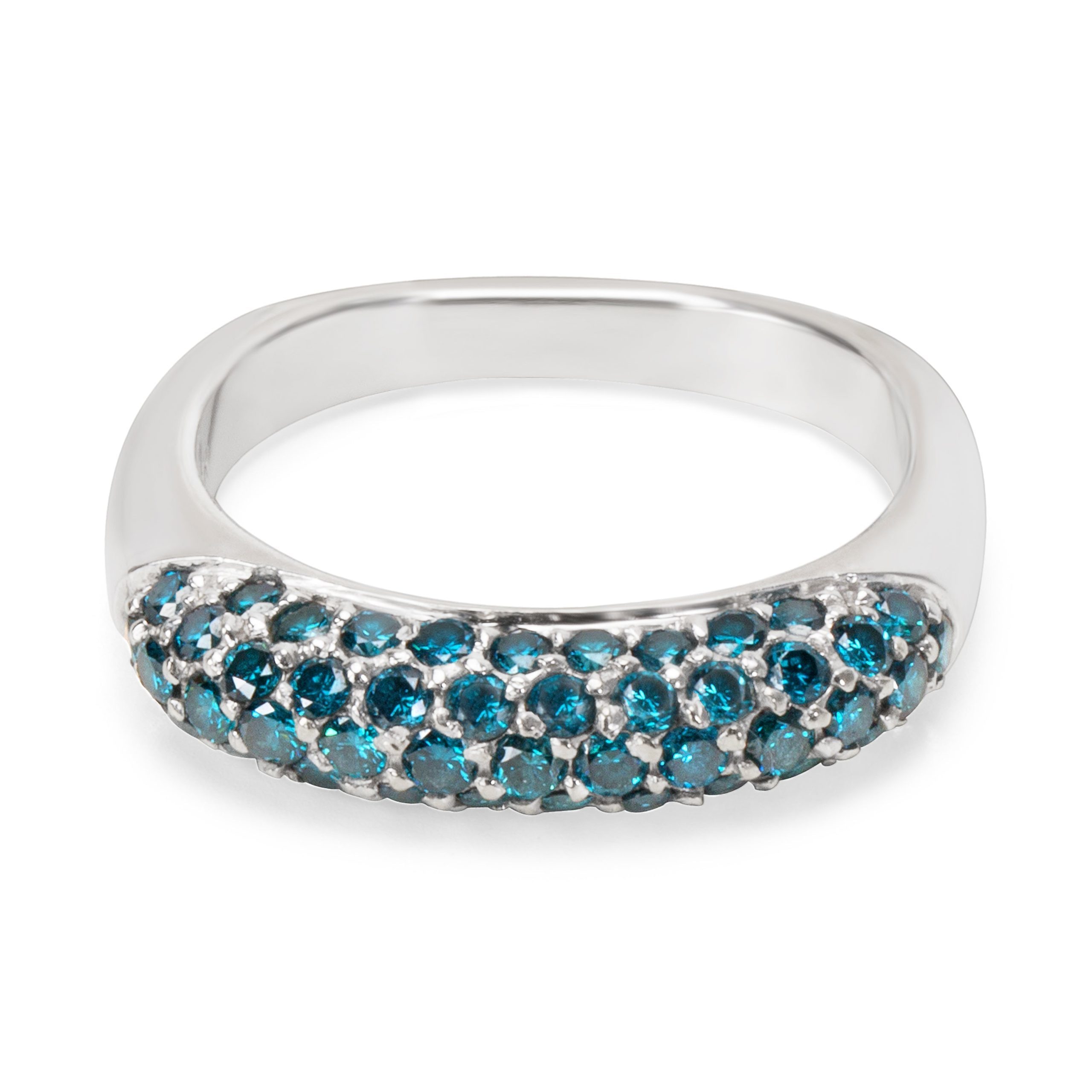 Pave Blue Diamond Ring In 18kt White Gold 100ctw